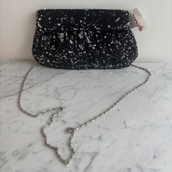 New black & silver sparkling-paillette clutch bag - Picture 4 of 5